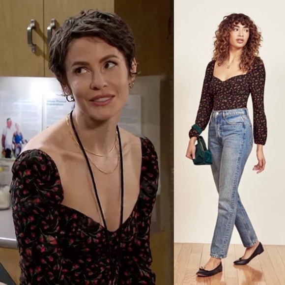 REFORMATION Rose Floral Puff Long Sleeve Sweetheart Neck Smocked Back Top‎ 14 - Picture 5 of 8